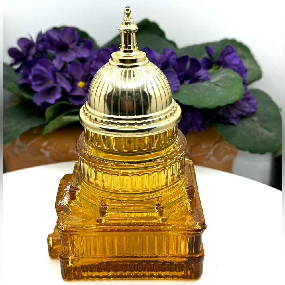 Vintage Avon The Capitol Empty Amber Cologne Glass Bottle With Lid - Picture 1 of 6